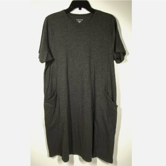 Eileen Fisher Boxy Organic Cotton T-Shirt Dress - Charcoal Size Medium - Picture 1 of 7